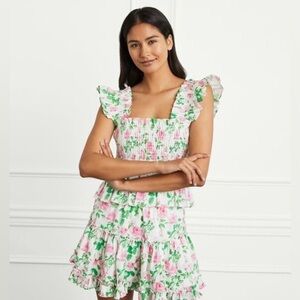 HILL HOUSE The Paz Skirt In Pink Roses Linen